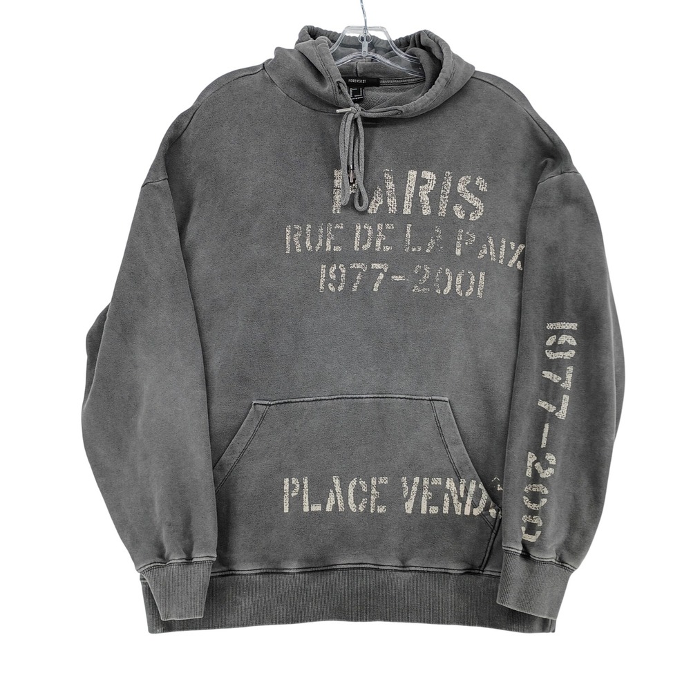 Forever 21 S Grey Paris Rue De La Paix Graphic Hoodie Vintage Faded Streetwear